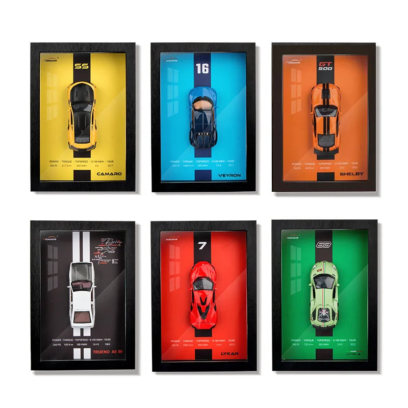 1:32 Alloy Metal Photo Frame Version Sports Car Model Simulation 3D Racing Car Hanging Painting Collection Kids Gifts Decoration