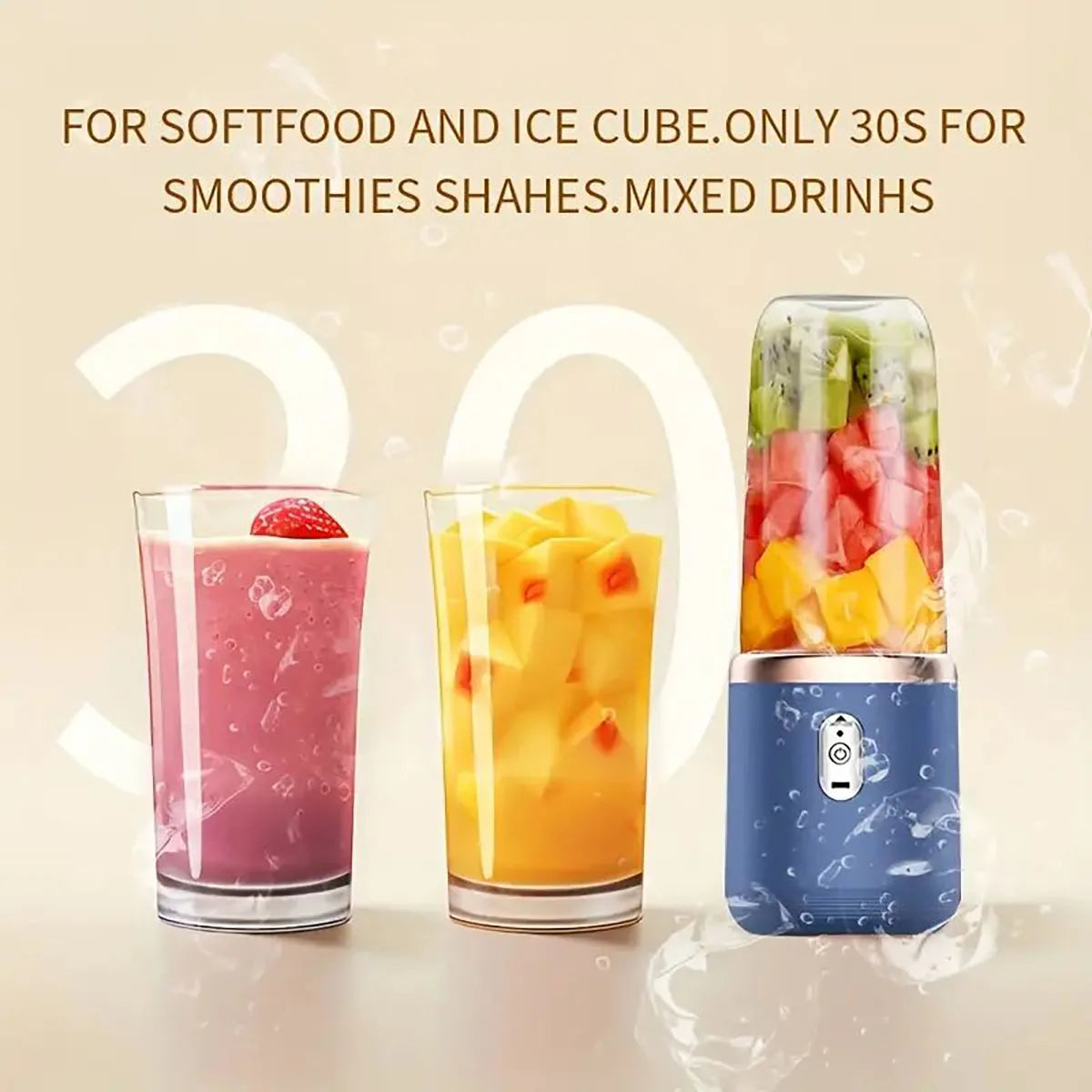 1 portable juicer, 304 stainless steel blades, dual cup design, used for mixers, kitchen use, outdoor camping, easy to clean