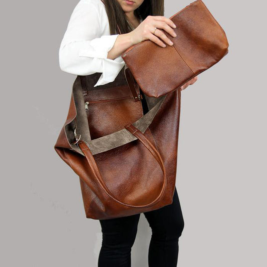 Retro Solid Color Shoulder Bag, Vintage Shoulder Bag, Large Capacity Handbag With Inner Bag