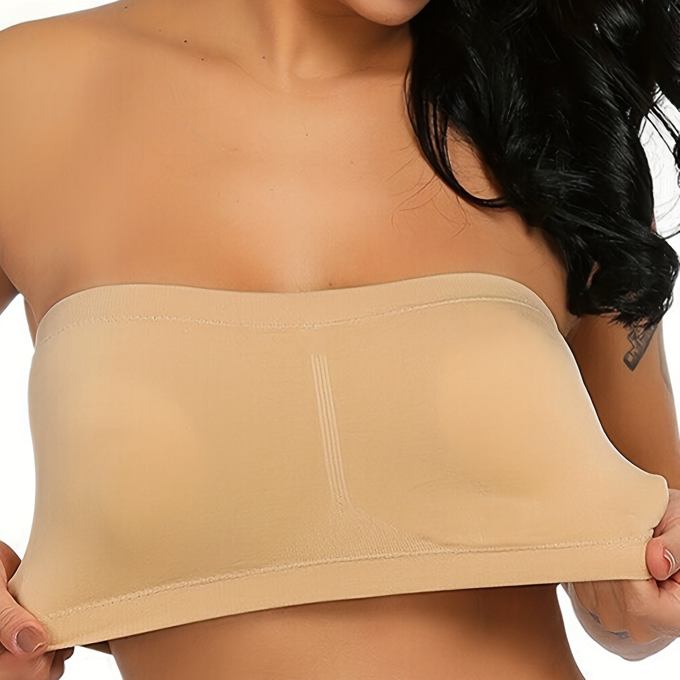 Plus Size Removable Padding Bandeau Bra, Women's Plus Non Underwire Double Layer Anti-glare Bra