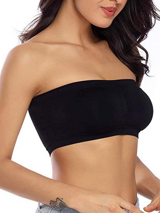 Plus Size Removable Padding Bandeau Bra, Women's Plus Non Underwire Double Layer Anti-glare Bra