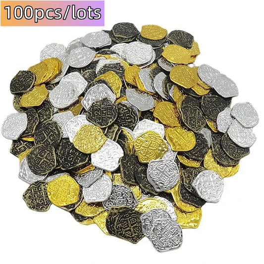100pcs Mix Plastic Pirate Coin Fake Treasure Gift Simulation Coin Kids Party Decoration Supplies Kids Birthday Children's Toys