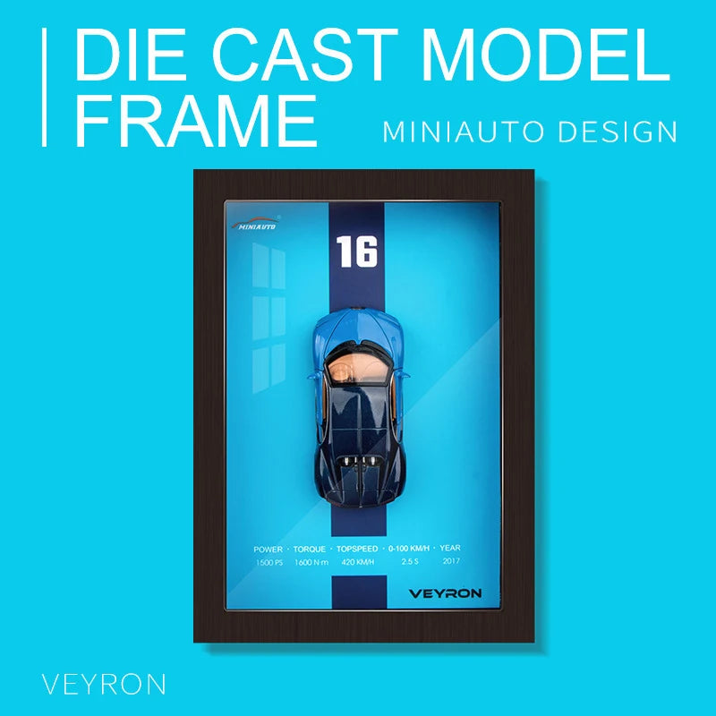 1:32 Alloy Metal Photo Frame Version Sports Car Model Simulation 3D Racing Car Hanging Painting Collection Kids Gifts Decoration