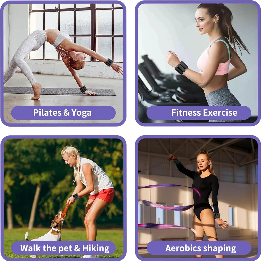 1Pair Adjustable Ankle&Wrist Weights (1Lbs/0.45kg Each)-Silicone Wearable Weights for Gym Yoga - Strength Training for Women Men