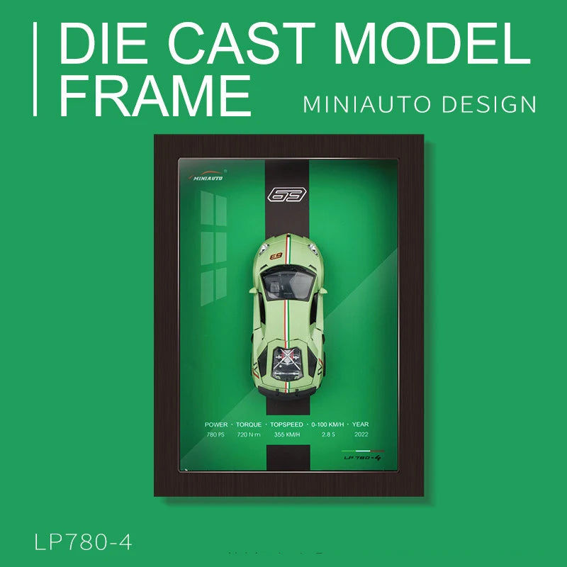 1:32 Alloy Metal Photo Frame Version Sports Car Model Simulation 3D Racing Car Hanging Painting Collection Kids Gifts Decoration
