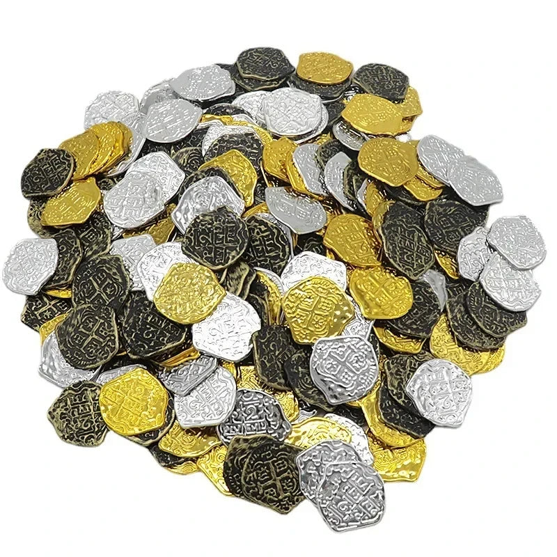 100pcs Mix Plastic Pirate Coin Fake Treasure Gift Simulation Coin Kids Party Decoration Supplies Kids Birthday Children's Toys