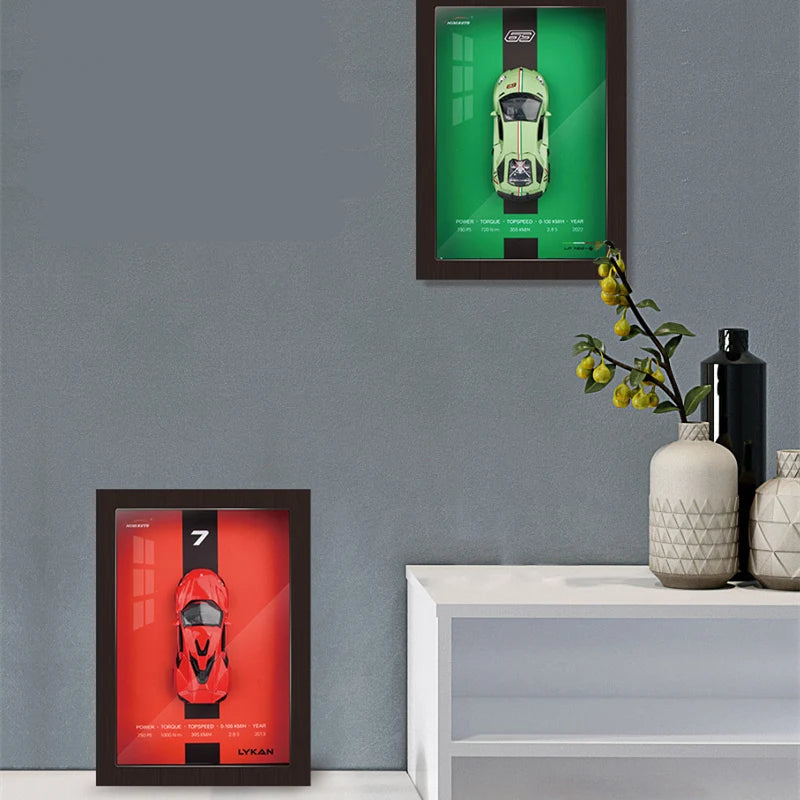 1:32 Alloy Metal Photo Frame Version Sports Car Model Simulation 3D Racing Car Hanging Painting Collection Kids Gifts Decoration