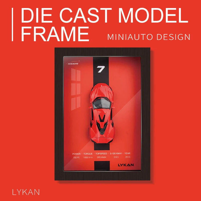 1:32 Alloy Metal Photo Frame Version Sports Car Model Simulation 3D Racing Car Hanging Painting Collection Kids Gifts Decoration