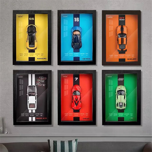 1:32 Photo Frame Version Alloy Metal Sports Car Model Simulation Racing Car Model 3D Hanging Painting Kids Toys Gifts Decoration