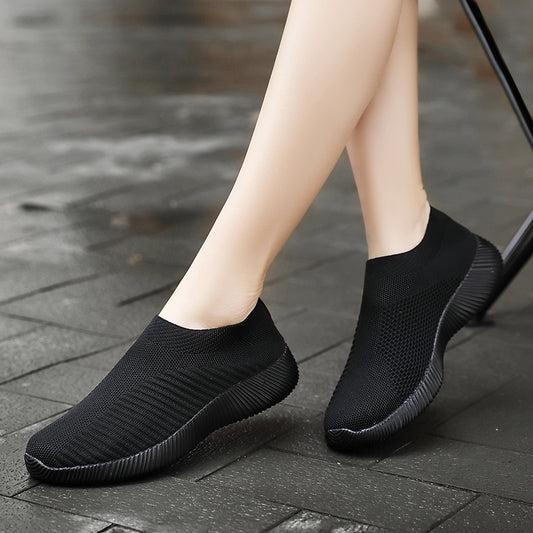 Women's Solid Color Casual Shoes, Lightweight Breathable Slip On Socks Shoes, Low Top Sneakers